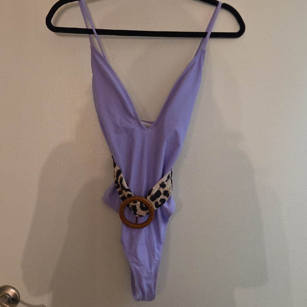 SHEIN Purple One Piece Swimsuit with Animal Print Belt